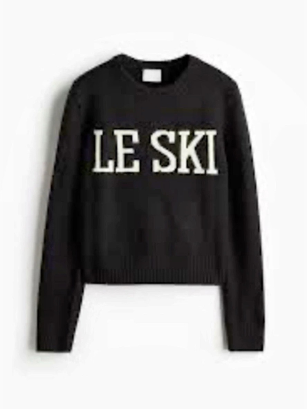 H&M Black Le Ski Text-Motif Sweater Crewneck Graphic Sweater Black Size Large